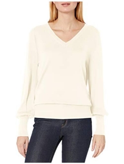 Amazon Brand - Lark & Ro Women's Long Balloon Sleeve V-Neck Sweater