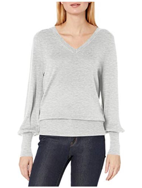 Amazon Brand - Lark & Ro Women's Long Balloon Sleeve V-Neck Sweater