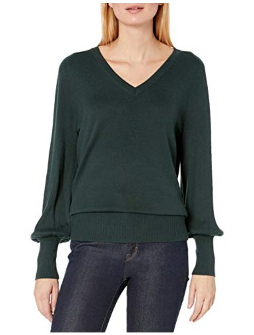 Amazon Brand - Lark & Ro Women's Long Balloon Sleeve V-Neck Sweater