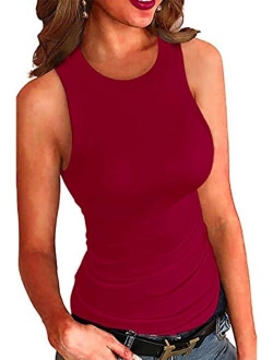 Womens Ladies Ribbed Thick Strap Low Cut Tight Slim Fitted Sporty Workout Tank Tops