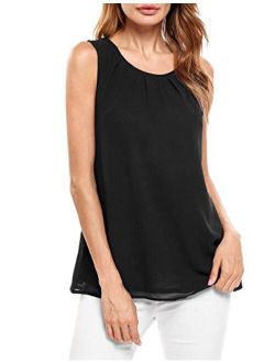 Beyove Women's Sleeveless Chiffon Tank Top Double Layers Keyhole Back Blouse Tunic S-XXL