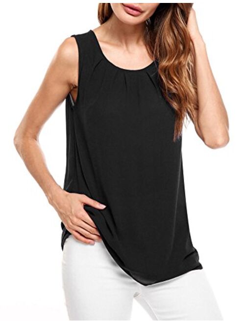 Beyove Women's Sleeveless Chiffon Tank Top Double Layers Keyhole Back Blouse Tunic S-XXL