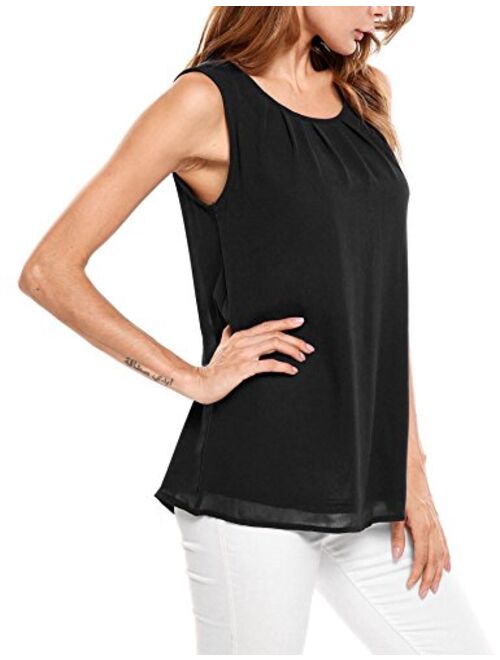 Beyove Women's Sleeveless Chiffon Tank Top Double Layers Keyhole Back Blouse Tunic S-XXL