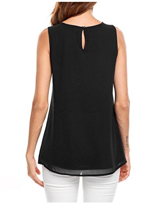 Beyove Women's Sleeveless Chiffon Tank Top Double Layers Keyhole Back Blouse Tunic S-XXL