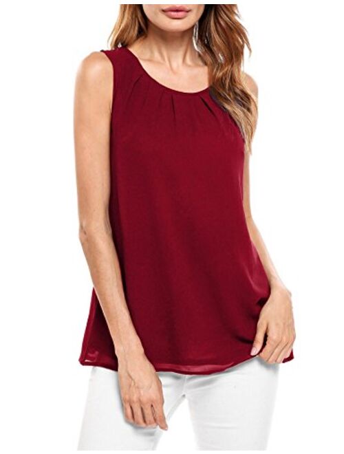 Beyove Women's Sleeveless Chiffon Tank Top Double Layers Keyhole Back Blouse Tunic S-XXL