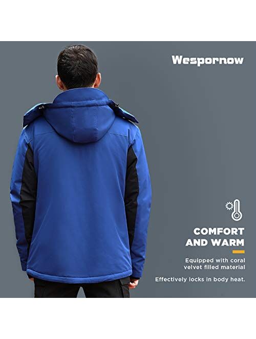 Wespornow Men's-Ski-Jacket Winter-Waterproof-Windproof-Mountain-Ski-Snow-Coat Warm Fleece Rain Jackets for Snowboarding