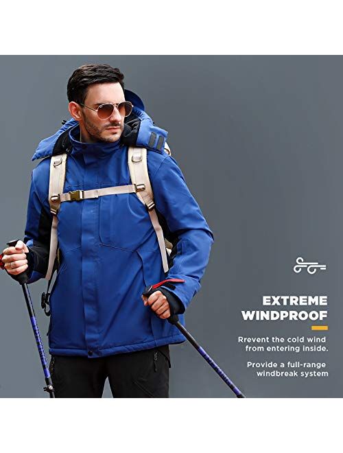 Wespornow Men's-Ski-Jacket Winter-Waterproof-Windproof-Mountain-Ski-Snow-Coat Warm Fleece Rain Jackets for Snowboarding