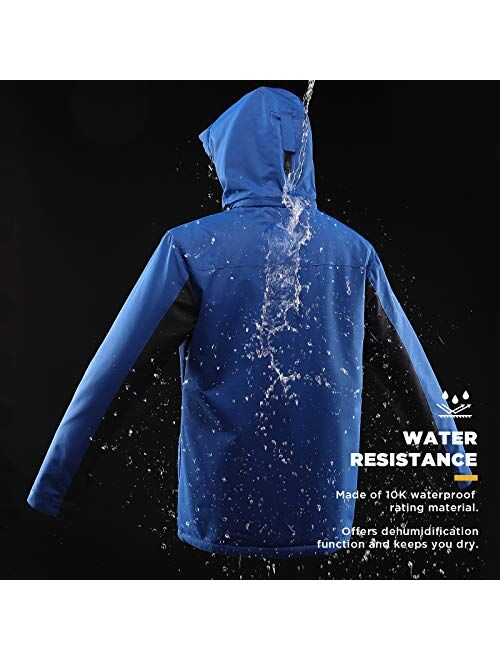 Wespornow Men's-Ski-Jacket Winter-Waterproof-Windproof-Mountain-Ski-Snow-Coat Warm Fleece Rain Jackets for Snowboarding