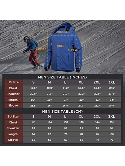 Wespornow Men's-Ski-Jacket Winter-Waterproof-Windproof-Mountain-Ski-Snow-Coat Warm Fleece Rain Jackets for Snowboarding