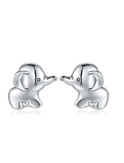 Presentski Animal Elephant Stud Earrings,925 Sterling Silver Ear Studs Earrings For Girl Women Jewelry Gift