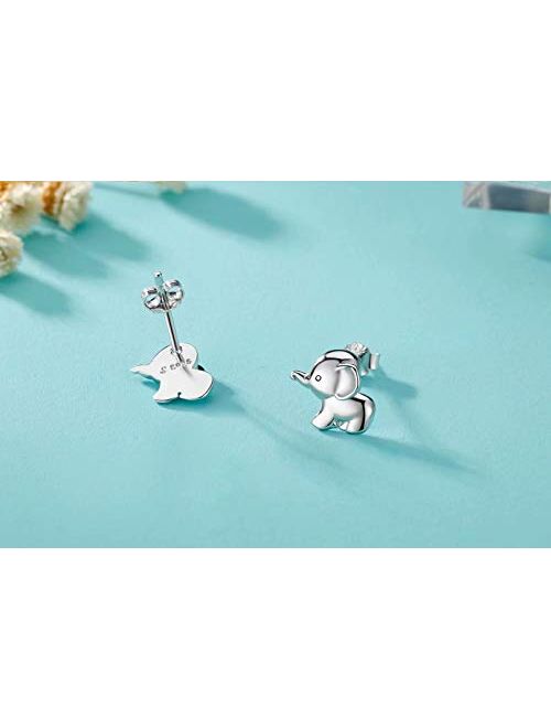 Presentski Animal Elephant Stud Earrings,925 Sterling Silver Ear Studs Earrings For Girl Women Jewelry Gift