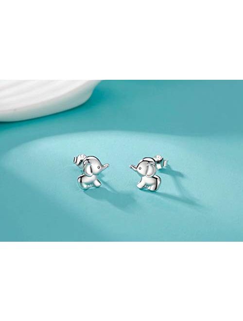 Presentski Animal Elephant Stud Earrings,925 Sterling Silver Ear Studs Earrings For Girl Women Jewelry Gift