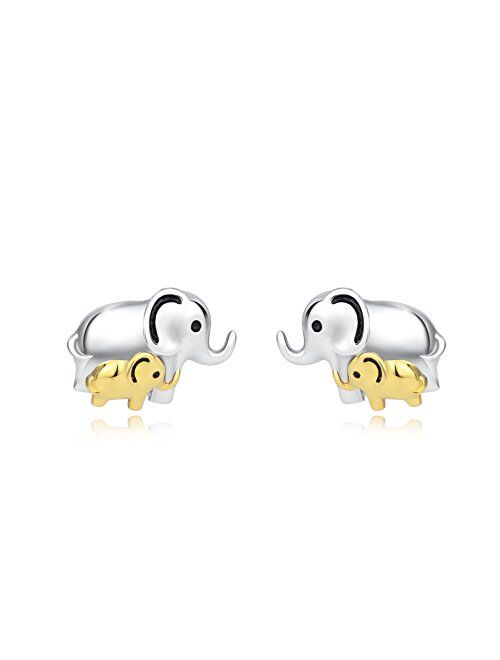 Elephant Jewelry 925 Sterling Silver Lucky Elephant Stud Earrings, Elephant Family Necklace for Women