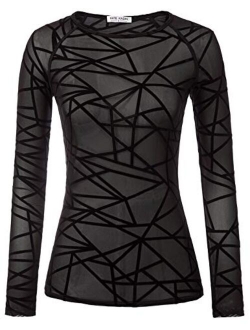 Women's Basic Long Sleeves Mesh Sheer Tops