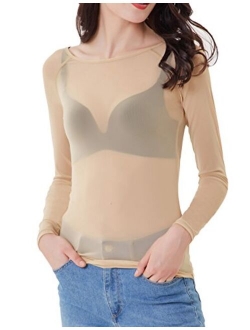 Women's Basic Long Sleeves Mesh Sheer Tops