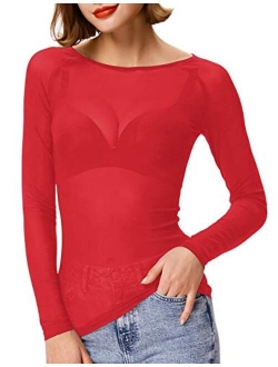 Women's Basic Long Sleeves Mesh Sheer Tops