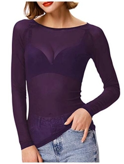 Women's Basic Long Sleeves Mesh Sheer Tops