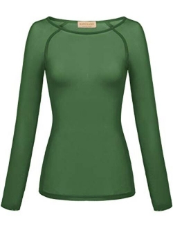 Women's Basic Long Sleeves Mesh Sheer Tops