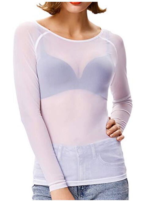 Women's Basic Long Sleeves Mesh Sheer Tops