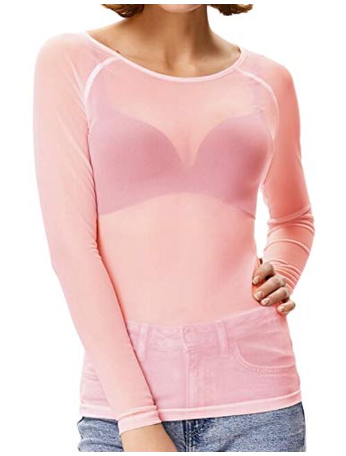 Women's Basic Long Sleeves Mesh Sheer Tops