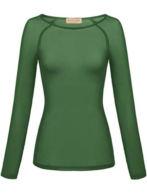 Women's Basic Long Sleeves Mesh Sheer Tops