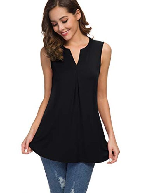 Neineiwu Women's Summer Sleeveless V Neck Casual Tank Tops Blouse Shirts