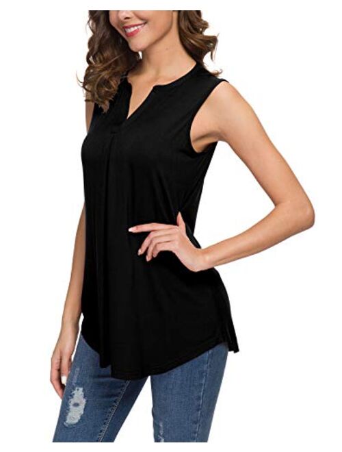 Neineiwu Women's Summer Sleeveless V Neck Casual Tank Tops Blouse Shirts