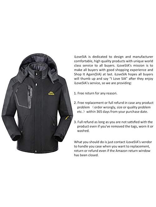 iloveSIA Men's Mountain Ski Jacket with Waterproof Windproof Rainproof Fleece Ski Coat