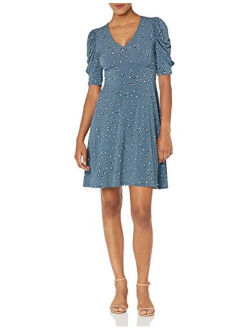 Amazon Brand - Lark & Ro Women's Ruched Sleeve V Neck Knit Dress