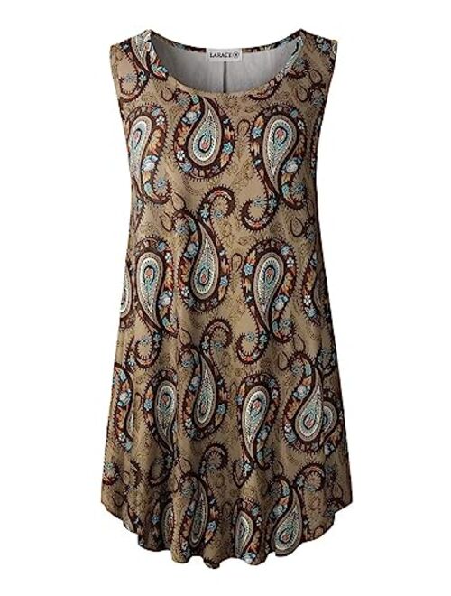 LARACE Women Solid Sleeveless Tunic for Leggings Swing Flare Tank Tops