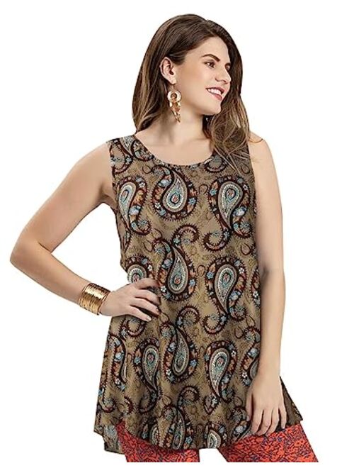 LARACE Women Solid Sleeveless Tunic for Leggings Swing Flare Tank Tops