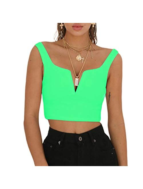 Susupeng Women Sexy Deep V Neck Sleeveless T Shirt Slim Crop Top Side Zip Casual Tank Tops