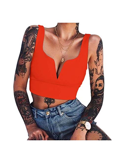 Susupeng Women Sexy Deep V Neck Sleeveless T Shirt Slim Crop Top Side Zip Casual Tank Tops