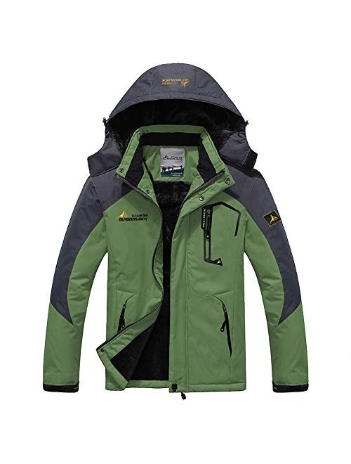 Susclude Men's Winter Ski Jacket Waterproof Snow Coat Hooded Snowboarding Jackets Mountain Windbreakers with Pockets