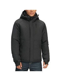 Mens Winter Jacket Waterproof Warm Snow Ski Jackets Faux Fur Fleece Rain Coats with Removable Hood and Windproof Cuffs