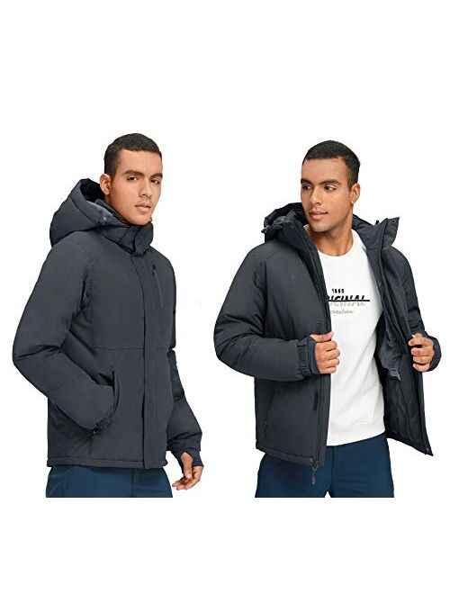 Mens Winter Jacket Waterproof Warm Snow Ski Jackets Faux Fur Fleece Rain Coats with Removable Hood and Windproof Cuffs