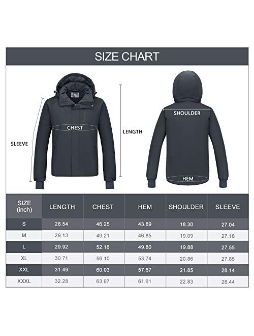 Mens Winter Jacket Waterproof Warm Snow Ski Jackets Faux Fur Fleece Rain Coats with Removable Hood and Windproof Cuffs