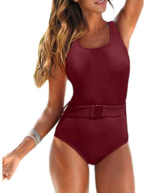 Aleumdr Womens Color Block Print One Piece Swimsuits Athletic Training Swimwear Bathing Suits