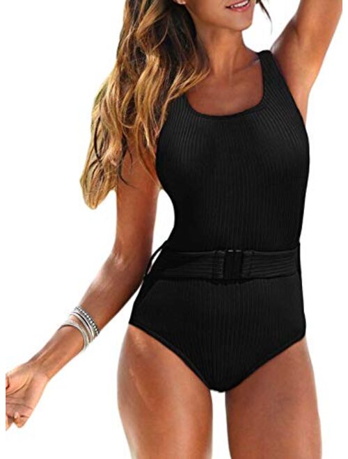 Aleumdr Womens Color Block Print One Piece Swimsuits Athletic Training Swimwear Bathing Suits