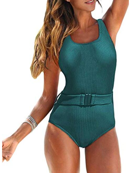 Aleumdr Womens Color Block Print One Piece Swimsuits Athletic Training Swimwear Bathing Suits