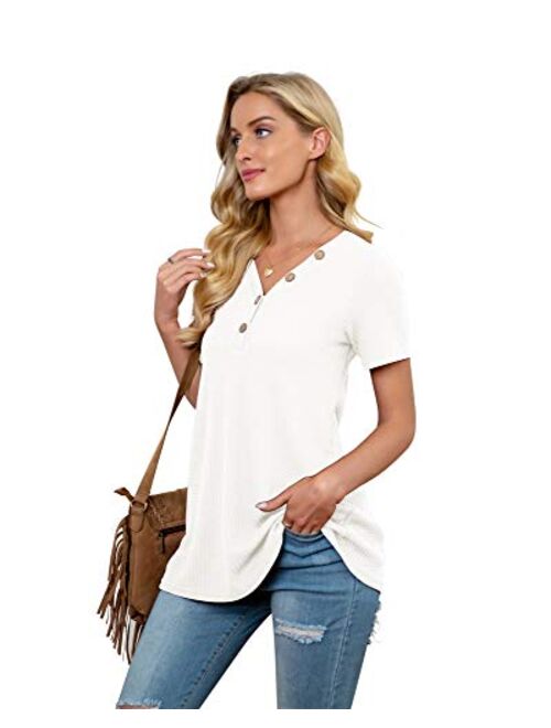 ANIXAY Womens Waffle Knit Tunic Tops Long/Short Sleeve Loose Fitting Daily Casual Button Up Basic Henley Tops