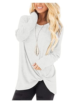 NILOUFO Womens Casual T Shirts Long Sleeve Blouses Twist Knot Tunic Tops