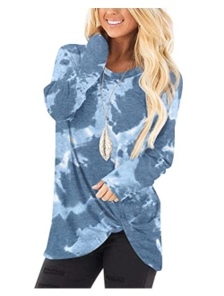 NILOUFO Womens Casual T Shirts Long Sleeve Blouses Twist Knot Tunic Tops