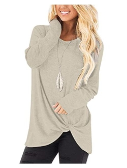 NILOUFO Womens Casual T Shirts Long Sleeve Blouses Twist Knot Tunic Tops