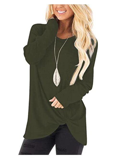 NILOUFO Womens Casual T Shirts Long Sleeve Blouses Twist Knot Tunic Tops