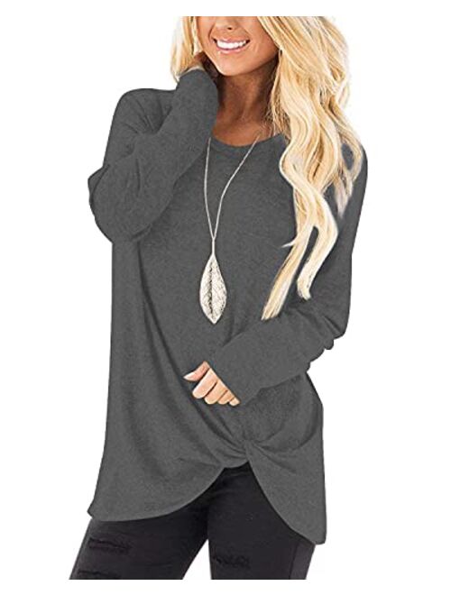 NILOUFO Womens Casual T Shirts Long Sleeve Blouses Twist Knot Tunic Tops