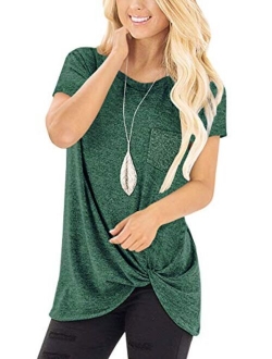 SHIBEVER Women's Tops Short Sleeve Shirts Twist Knotted T Shirts Round Neck Tunic S-2XL