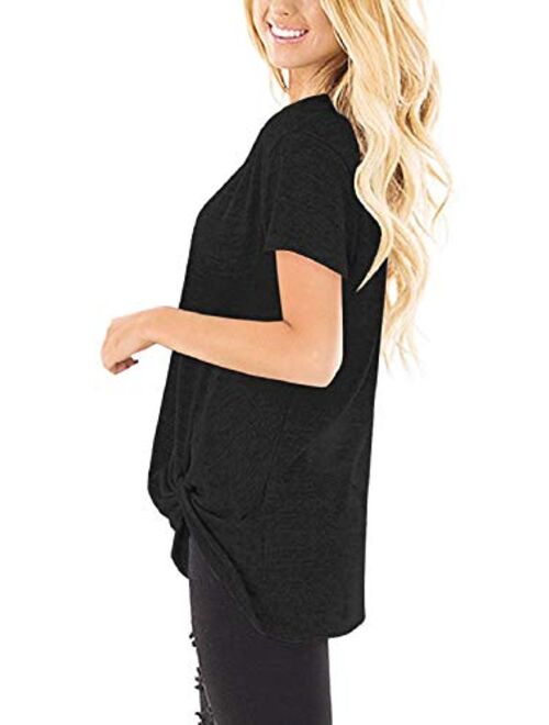 SHIBEVER Women's Tops Short Sleeve Shirts Twist Knotted T Shirts Round Neck Tunic S-2XL