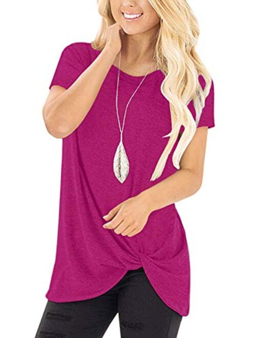 SHIBEVER Women's Tops Short Sleeve Shirts Twist Knotted T Shirts Round Neck Tunic S-2XL