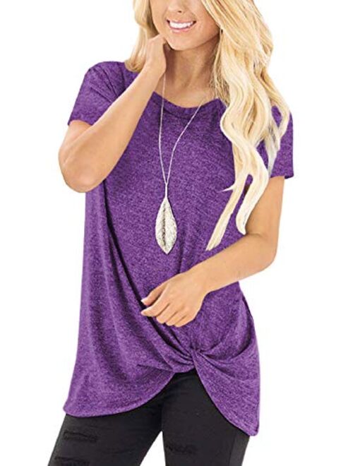 SHIBEVER Women's Tops Short Sleeve Shirts Twist Knotted T Shirts Round Neck Tunic S-2XL